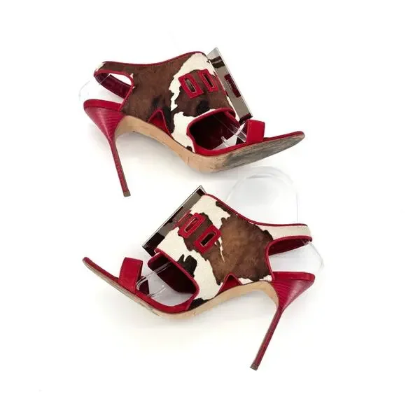 Manolo Blahnik Martamucco Buckle Cow Print Pony Style Calf Hair Sandals 40 - Picture 5 of 9